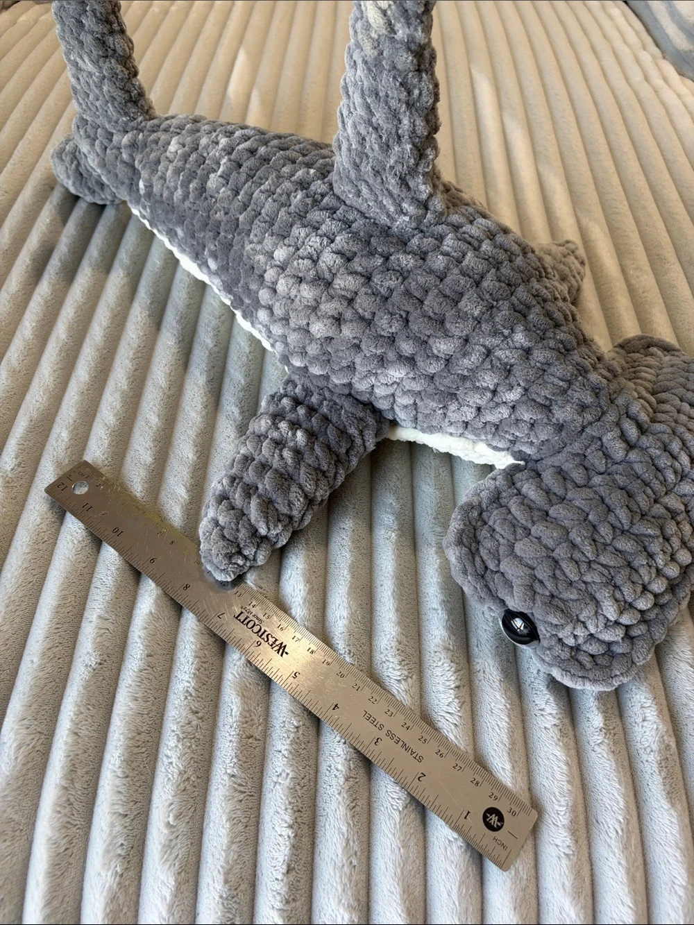 ❤️ Handmade Crochet Plush Hammerhead Shark - Gray and White